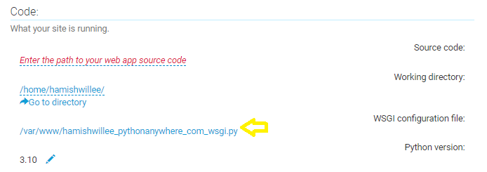 PythonAnywhere WSGI-Datei im Web-Tab, Code-Bereich