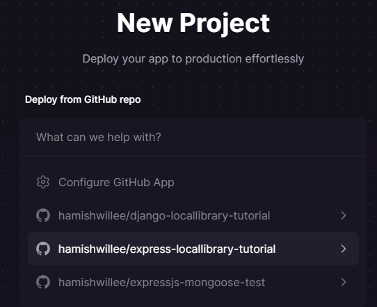 Railway-Popup zeigt GitHub-Repos, die bereitgestellt werden können