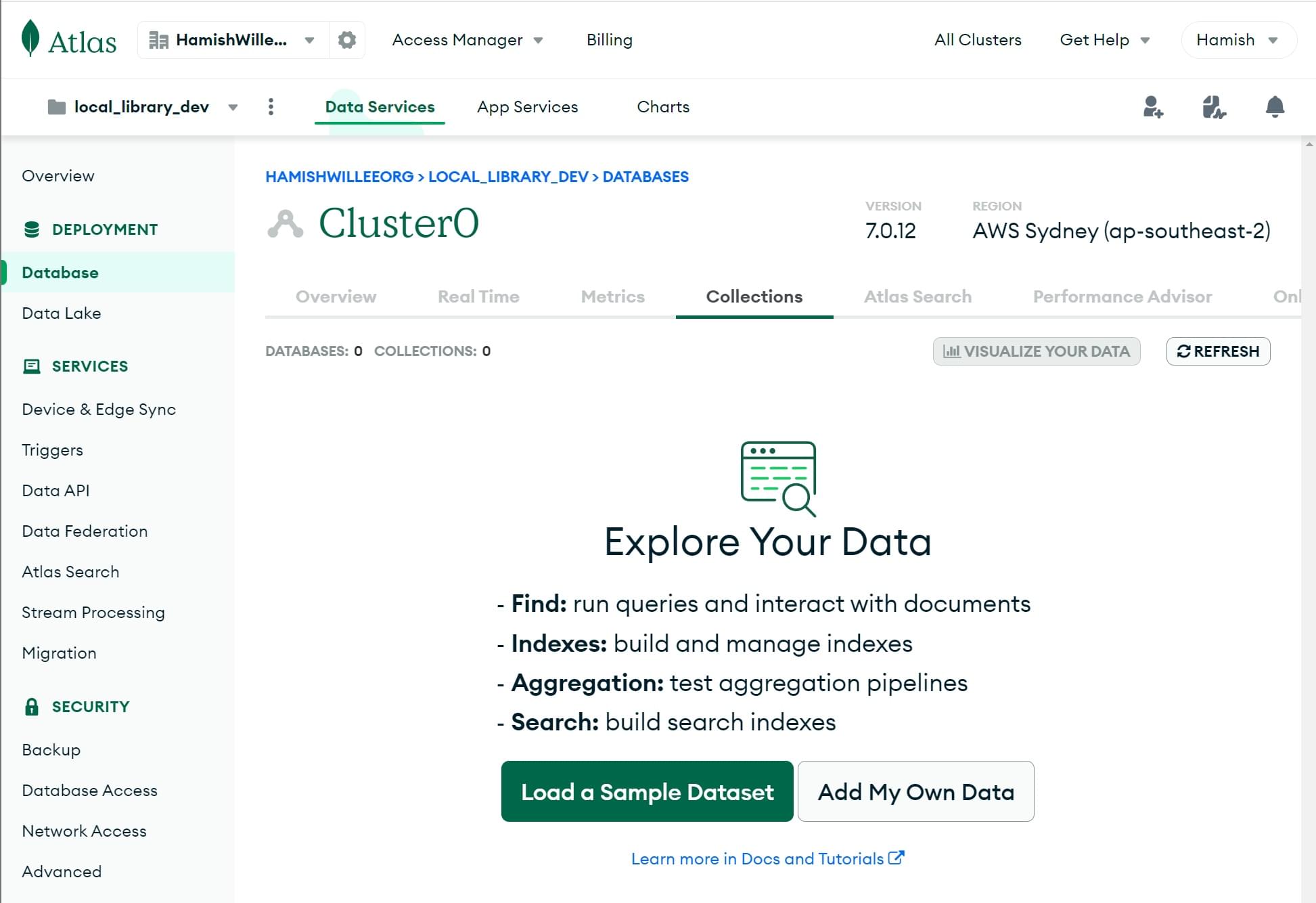 Erstellen einer Datenbank auf MongoDB Atlas.