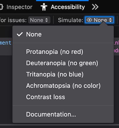 Ausschnitt der Firefox-Entwicklertools, der das Simulations-Popup zeigt