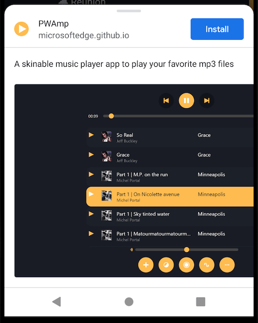 Installationsfenster für PWAmp auf Android