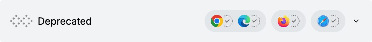 Graues Widget mit gepunktetem Diamanten: Veraltet. Vier Browser-Logos, alle mit Häkchen.