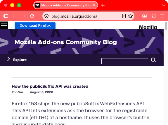 Firefox ist rot mit weißem Text. Die Tabs sind heller rot, ebenfalls mit weißem Text. Die URL-Leiste ist sehr hellrot mit schwarzem Text.