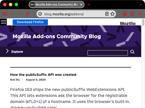 Firefox ist schwarz. Tabs und URL-Leiste sind grau mit weißem Text. Die Symbole in der URL-Leiste und zum Öffnen eines neuen Tabs sind rot. Die roten Symbole heben sich gut vom schwarzen Hintergrund des Kopfbereichs ab.