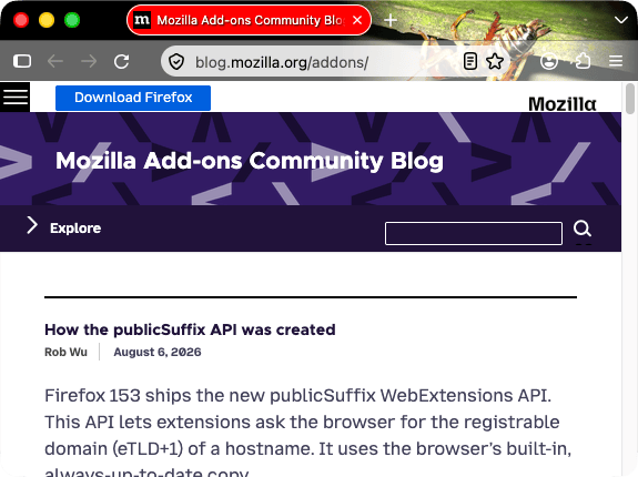 Screenshot eines Browserfensters mit einem geöffneten Tab. Der Browser ist schwarz. Tab und URL-Leiste sind dunkelgrau mit weißen Symbolen und weißem Text. Der ausgewählte Tab hat einen roten Hintergrund und weißen Text.