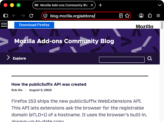 Firefox ist schwarz. Tab und URL-Leiste sind schwarz mit weißem Text und weißen Symbolen. Das Feld der URL-Leiste ist fokussiert und rot umrandet.