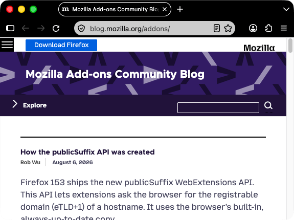 Screenshot eines Browserfensters mit einem geöffneten Tab. Firefox ist schwarz. Tab und URL-Leiste sind schwarz mit weißem Text und weißen Symbolen. Im weißen Feld der URL-Leiste trennt eine rote vertikale Linie nach dem Lesemodus-Symbol die übrigen Symbole ab.