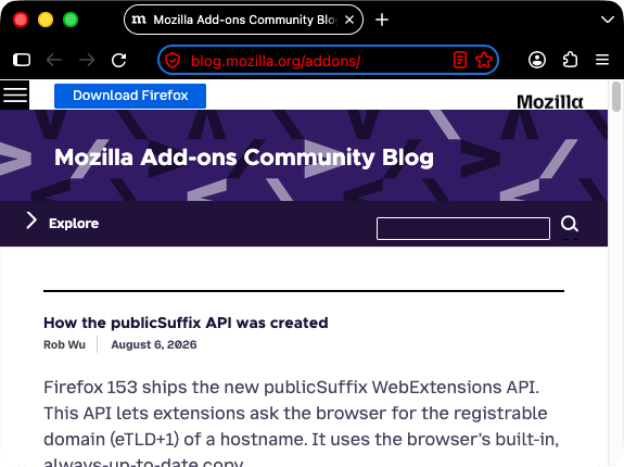 Screenshot eines Browserfensters mit zwei geöffneten Tabs. Der Browser ist schwarz. Tab und URL-Leiste sind schwarz mit weißem Text und weißen Symbolen. Die URL-Leiste ist fokussiert; ihr Text und ihre Symbole sind rot auf schwarzem Hintergrund.