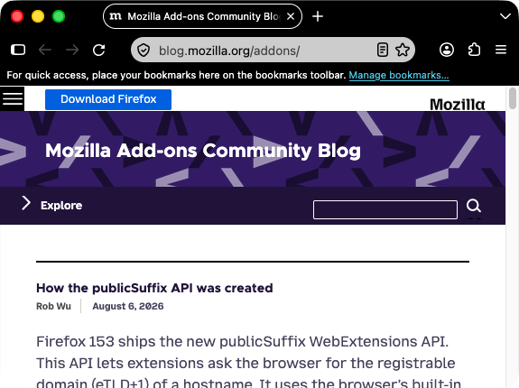 Screenshot eines Browserfensters mit einem geöffneten Tab. Der Browser ist schwarz. Tab und URL-Leiste sind schwarz mit weißem Text und weißen Symbolen. Die vertikale Linie, die die Lesezeichen-Symbolleiste vom Inhalt rechts daneben trennt, ist rot.