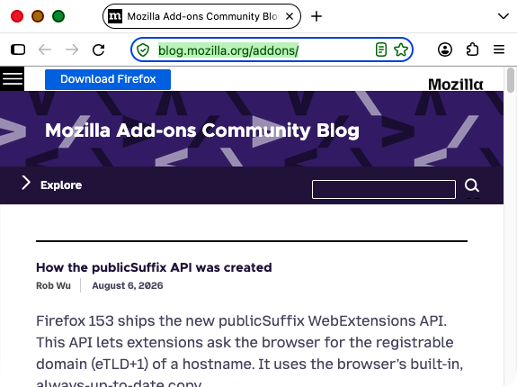 Firefox ist weiß. Tab und URL-Leiste sind weiß mit schwarzem Text und schwarzen Symbolen. Das Feld der URL-Leiste ist fokussiert, blau umrandet und sein Text ist ausgewählt.